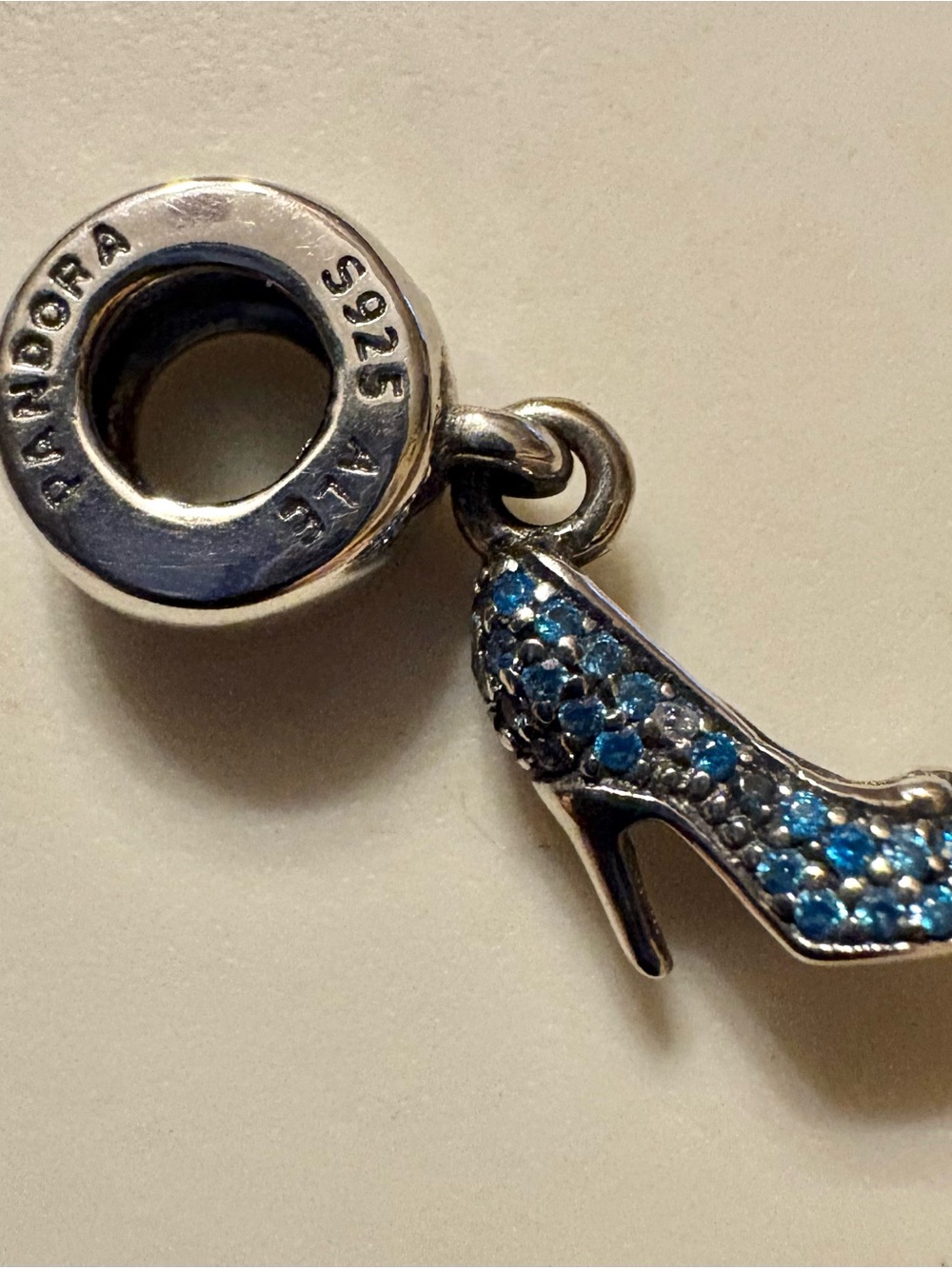 Pandora + Disney Cinderella mo Sterling Silver Blue Pavé High Heel Charm - Picture 2 of 5